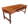 Oak farm table with two drawers, resting on turned legs joined  By a cross brace - Image 2