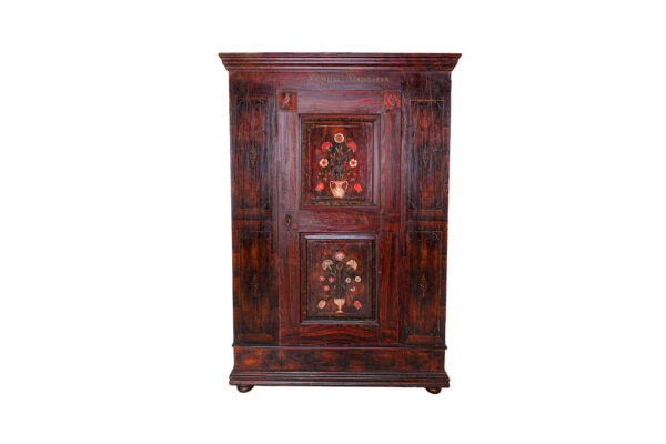 Painted wood cabinet with flowers and birds