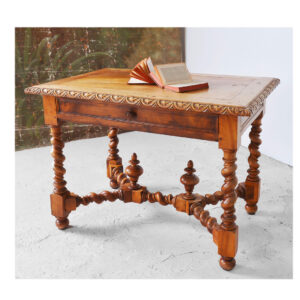 Turned and carved fruitwood writing table