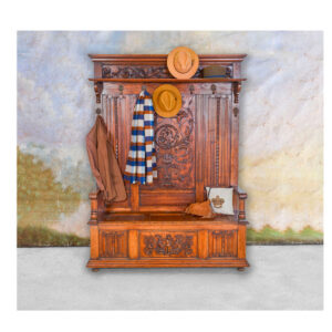 Carved oak chest-bench