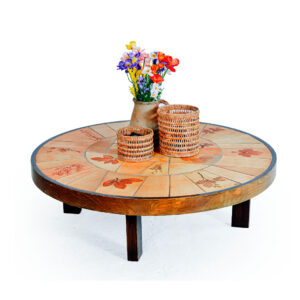 Table basse ronde en céramique Vallauris signée R.Leduc