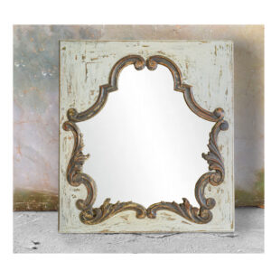 Square mirror with  white patina finish