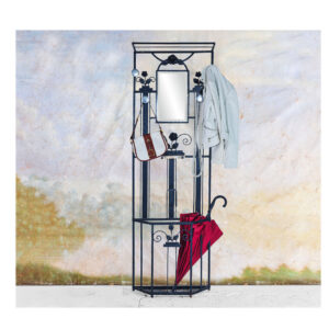 Lacquered metal coat rack, mirror, and marble in Art Deco style