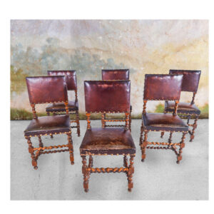 Set of 6 leather-covered chairs